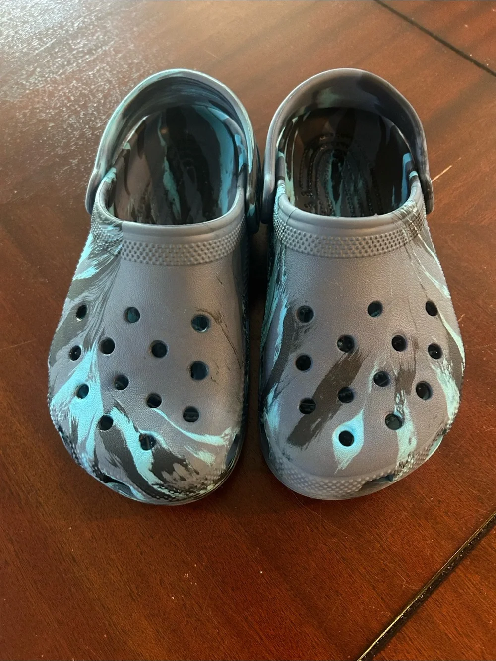 CROCS Kids Blue Clog Sandals with Aqua Camouflage Accents